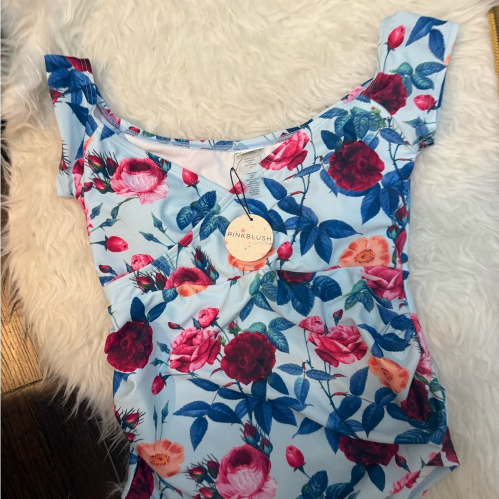 Pinkblush floral off the shoulder maternity one piece ruched swimsuit - Picture 7 of 7